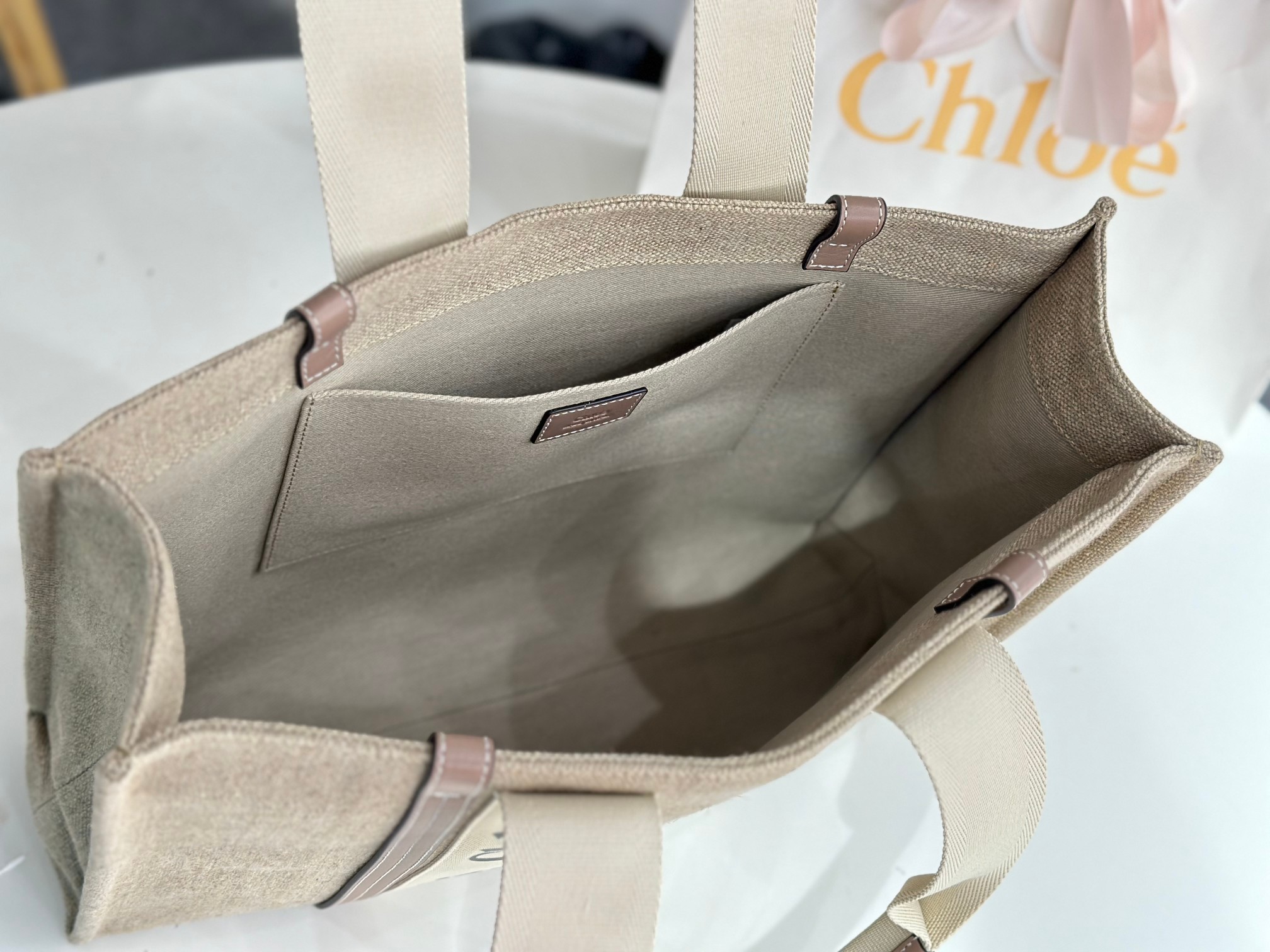 Chloe Large Woody Tote Bag In Linen 